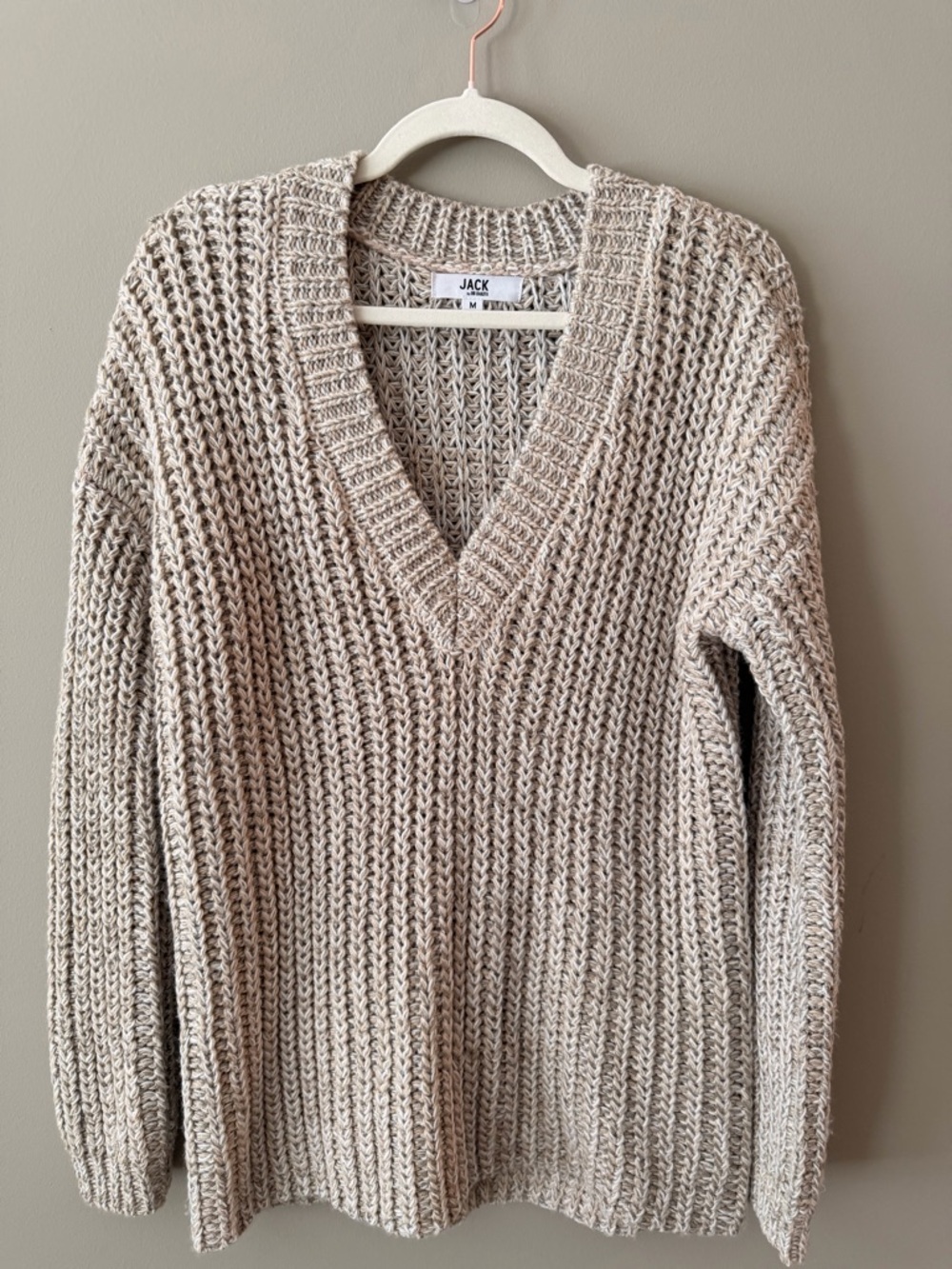 BB Dakota V-Neck Chunky Knit Sweater in Beige